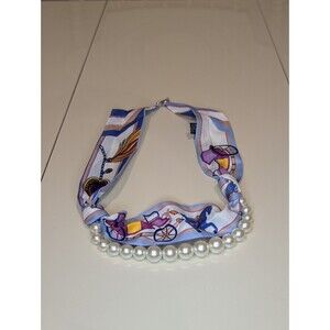 Equestrian Necklace Faux Pearl Multi Wear Printed Scarf Beaded Size 24" Gifts